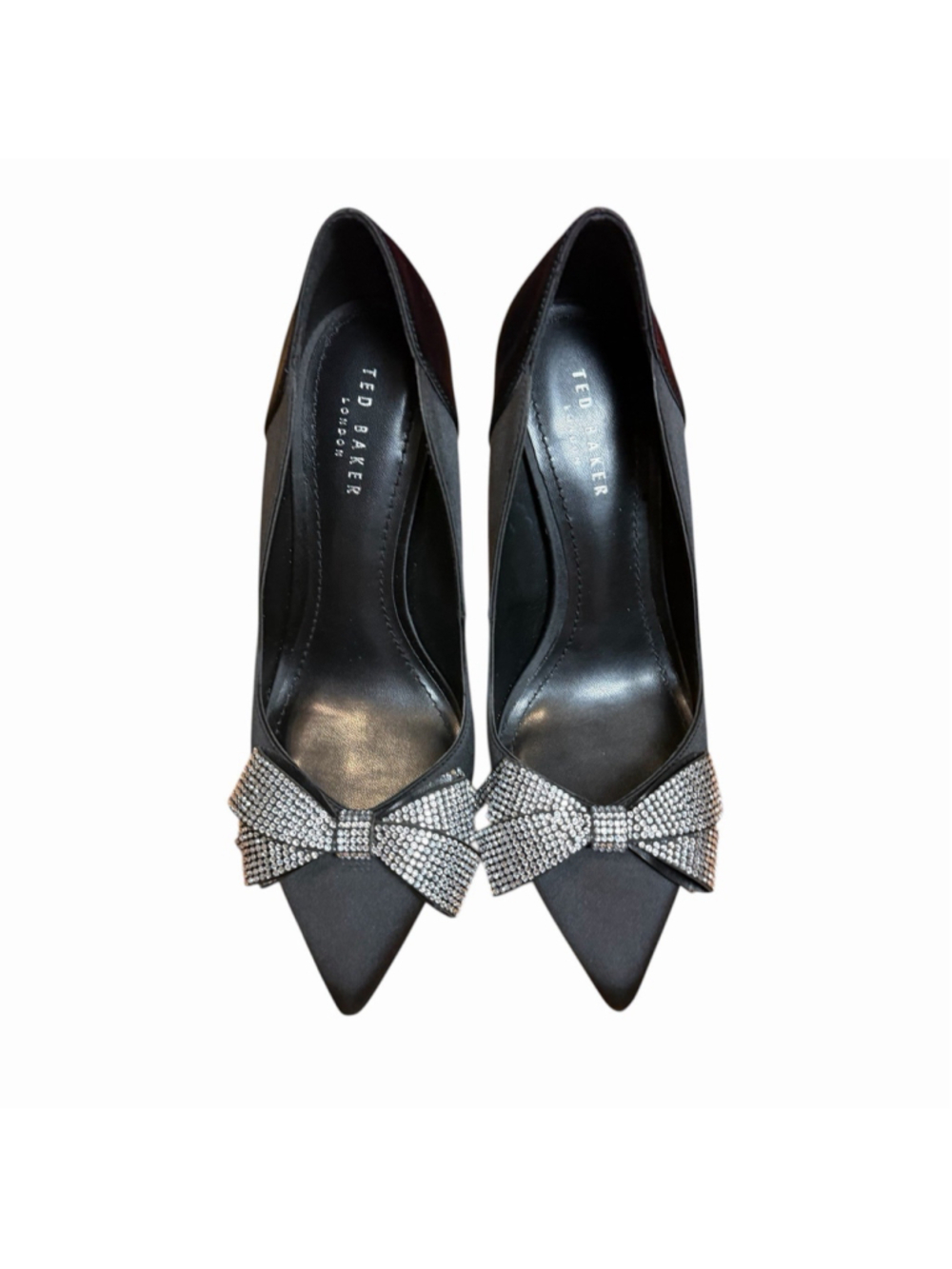 Ted Baker Orlilas Pointed Toe Satin Crystal Bow Stiletto Pumps Black Size 38/7.5 - Picture 5 of 13